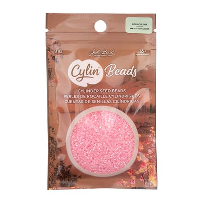 John Bead 25g Cylin Beads Pink Neon Glow in Dark AB 11/0 Glass Cylindrical Seed Beads for Jewelry Bracelets Necklaces Earrings Making Embroidery - color: Pink Neon Glow in Dark AB