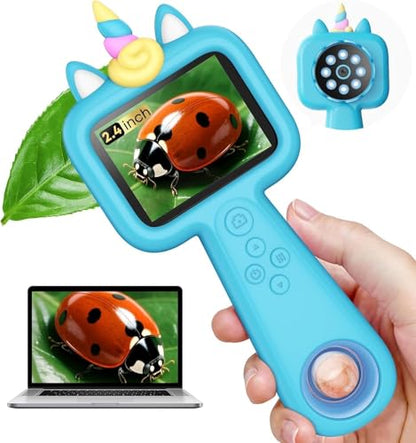 Kids Microscope, 2.4" Screen 600X Handheld Digital Microscope for Kids - color: blue