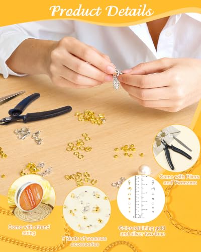 1950 Pcs Jewelry Making Cord End Kit,Crimp Tube Beads with Organizer Box,Includes Crimp Beads, Cover, Lobster Clasp,Jump Ring,Wire Guardians,Crimping Pliers & Beading Wire for Bracelets Necklace