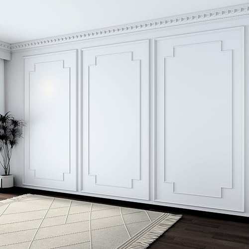 Pangda 3 Set Peel and Stick Wall Molding Kit Scalloped Wainscot Wall Panel Premade Accent Molding Wainscoting Ready to Assemble Wainscoting Accent Panel (108''x50'',96''x37.5'',Elegant Style)