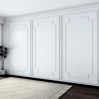 Pangda 3 Set Peel and Stick Wall Molding Kit Scalloped Wainscot Wall Panel Premade Accent Molding Wainscoting Ready to Assemble Wainscoting Accent Panel (108''x50'',96''x37.5'',Elegant Style)