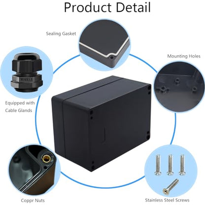 Junction Box IP65 Waterproof ABS Plastic Electrical Project Case Power Junction Boxes, Project Box with 4 PCS M16 Cable Glands 6.3x4.33x3.54 inch (160 x 110 x90 mm) - color: Black, size: 6.30"x4.33"x3.54"