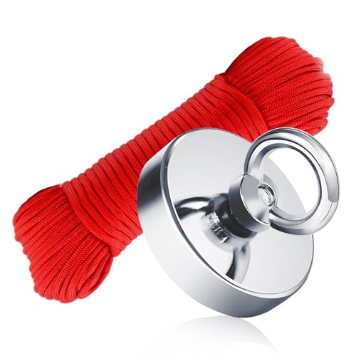 1000 LBS Super Strong Neodymium Fishing Magnet, D90 Set, Red, Round, Utility Magnet, Magnetic Fishing, Heavy Hanging - size: D90 Set