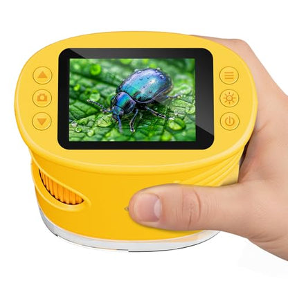 Temodu Kids Microscope 2.0" Screen 1000X Digital Microscope for Kids, Mini Pocket Handheld Microscopes for Children Birthday Festival Gift, Science Education Fun Toys for Boys Girls Ages 4-12 (Yellow) - color: Yellow