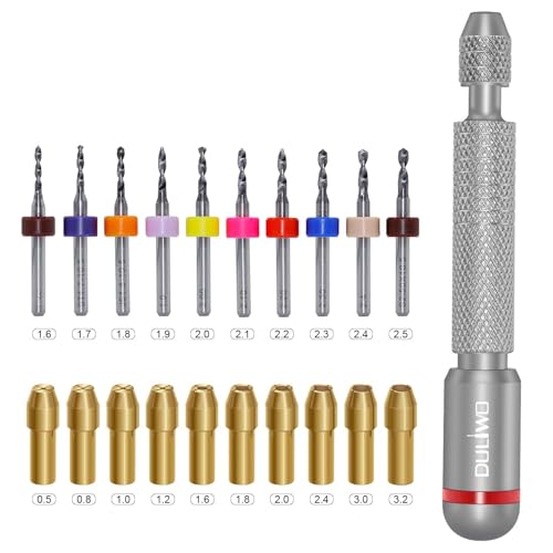 Manual Pin Vise Hand Drill Set, 21PCS Micro Drill Bits - color: Silver