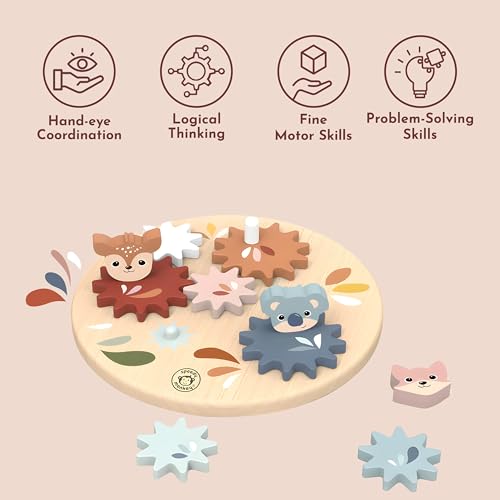 SPEEDY MONKEY Wooden Spin Gear Board | Toddler Spinning Gears Toy Playset - color: Gear Toy