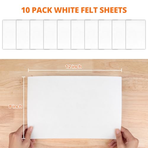 HTVRONT White Felt Sheets for Crafts, 10pcs 8x12 Stiff Felts Sheet - color: White, size: 8 X 12in