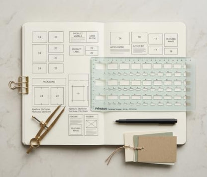 Printtoo 2 mm Acrylic Rectangle Stencil Ruler 24.2 x 12.2 cm, Multi Size Rectangular Cutout Template for Box Layouts, Technical Drafting, Architecture Plans, Geometry, Art and Engineering - color: Series-PRTD-2104