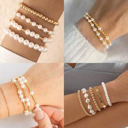Hpebl Pearl Bracelet Beads Making Kit Gold Beads for Bracelets for Adult - color: 01-Gold & Off-White