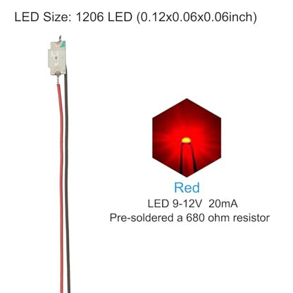 PATIKIL 1206 Pre-Wired Micro LED, 12 Pcs 9-12V Pre-soldered Mini Light Emitting Diodes Surface Mount Device for Model, DIY, 9.8" Length, Red - color: Red, size: 1206