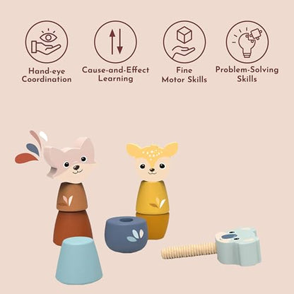 SPEEDY MONKEY Wooden Screw Toys | Animal Nuts & Bolts Set Montessori Toy - color: Screw Toys