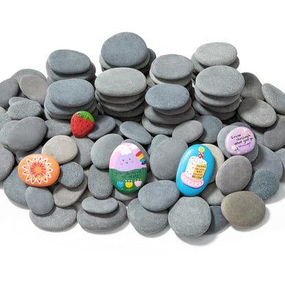 Simetufy 100Pcs 2-4 Inch River Rocks for Painting, Large Flat Smooth Stones - size: 2-4in-100pcs
