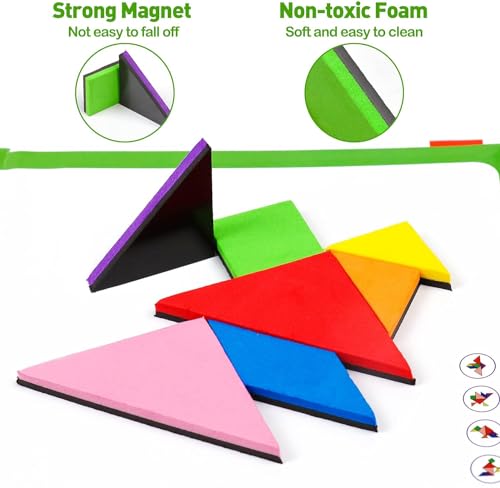USATDD Travel Tangram Puzzle with 2 Set, Magnetic Pattern Blocks Road Trip Travel Games Jigsaw Montessori Brain Blocks IQ Book with 368 Solution Brain Teasers for Kids Adults Challenge - style: 368 Solution