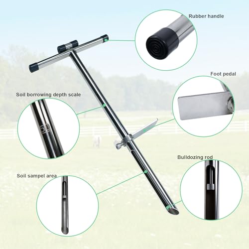 KAXIWEI 20 Inch Soil Sample Probe 304 Stainless Steel, Soil Sampler Probe Tubular with Ejector and Foot Pedal for Soil Sampling Plant Care/Garden/Agriculture/Golf Course/Farm - size: 20 Inch