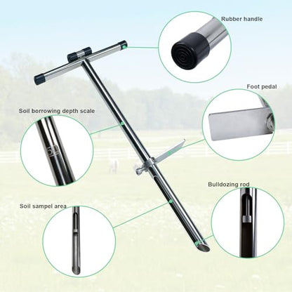 KAXIWEI 20 Inch Soil Sample Probe 304 Stainless Steel, Soil Sampler Probe Tubular with Ejector and Foot Pedal for Soil Sampling Plant Care/Garden/Agriculture/Golf Course/Farm - size: 20 Inch