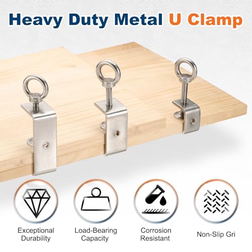 HARFINGTON 2 Pcs 304 Stainless Steel C Clamps 130mm Square Mini Tiger Clamp Adjustable Heavy Duty Metal U Clip with Eye Hook Screw for Woodworking Welding Mounting, Silver - size: 130mm