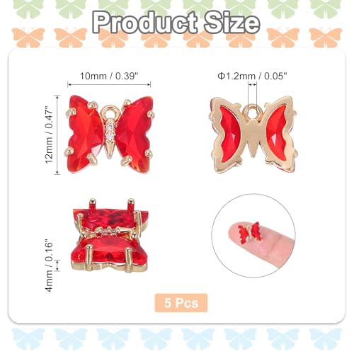 uxcell Crystal Gold Plated Butterfly Charm, Brass Zircon Charm Pendant - color: Red, size: 12x10mm