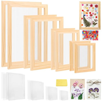 Aboofx Paper Making Kit, A4 A5 A6 A7 Size Paper Making Screen Frame Kit, Wooden Mold and Deckle with Mesh, Absorbent Papers, Sponge and Confetti,DIY Handmade Papermaking Supplies Gift for Craft Lover - size: A4 A5 A6 A7