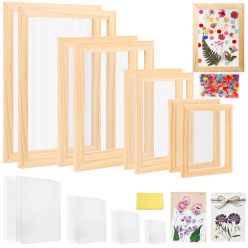 Aboofx Paper Making Kit, A4 A5 A6 A7 Size Paper Making Screen Frame Kit, Wooden Mold and Deckle with Mesh, Absorbent Papers, Sponge and Confetti,DIY Handmade Papermaking Supplies Gift for Craft Lover - size: A4 A5 A6 A7