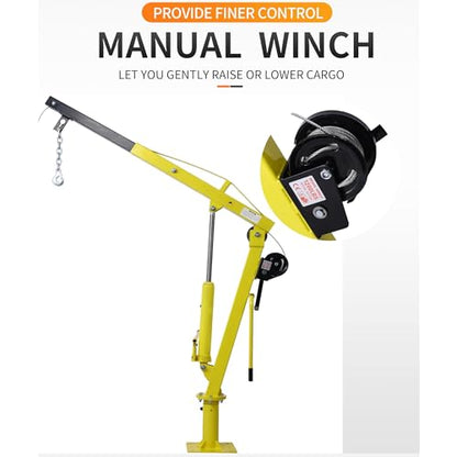 Truck Crane Truck Bed Hoist with Hand Winch Pickup Jib Crane 2000 lbs Capacity Hydraulic Extendable Boom 360° Pivot Yellow - color: Yellow