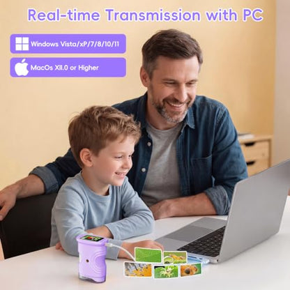 4K 1000X Handheld Digital Microscope for Kids with 2.0" IPS Screen(Purple) - color: Purple