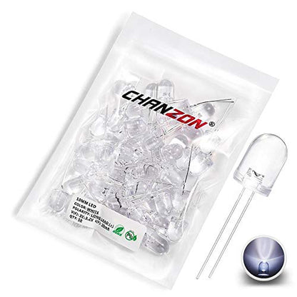 Chanzon 50 pcs 10mm White LED Diode Lights (DC 3V 20mA)