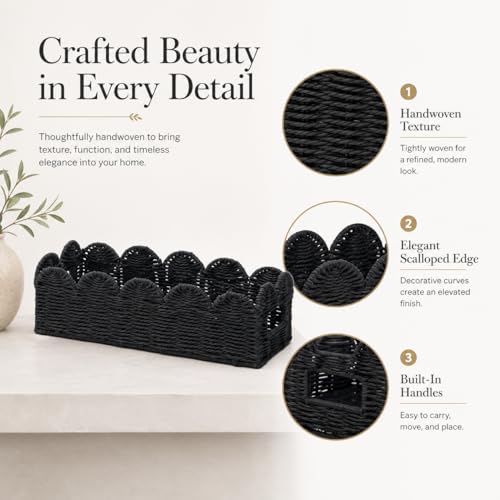 Black Scalloped Basket, Toilet Tank Tray, Back of Toilet - color: Black