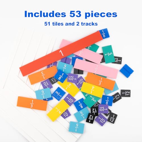 Rainbow Fraction Tiles, Montessori Math Materials, Fraction Manipulatives, Unit Fraction, Fraction Bars Math Manipulatives, Fraction Games, Homeschool Supplies (Set of 53)