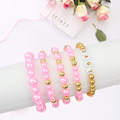 Pink Pearl Bracelet Making Kit Gold Beads for Bracelets for Adult - color: 10-Pink & Gold
