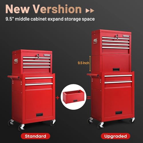 Goplus 6 Drawers Tool Chest, Rolling Metal Tool Box with Universal Wheels, Protective Liner, Detachable Top Toolbox, Auto Lock, 3-in-1 Large Tool Cabinet for Garage Shop Auto Repair - color: Red, style: Large 6 Drawers