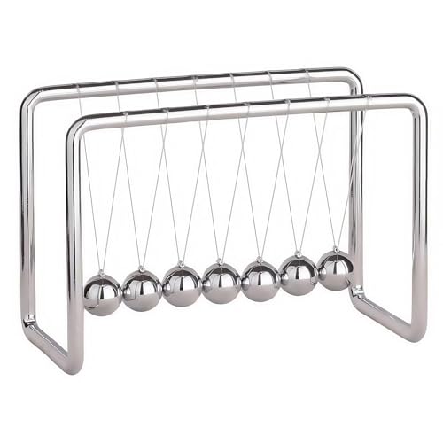 Newtons Cradle Pendulum with 7 Balls, Metal Frame Swing Newton Balance Ball, 30+ Sec Swingtime, Educational Desktop Decoration, Fun Science Physics Desk Ornament, 7.08" x 3.54" x 5.11"