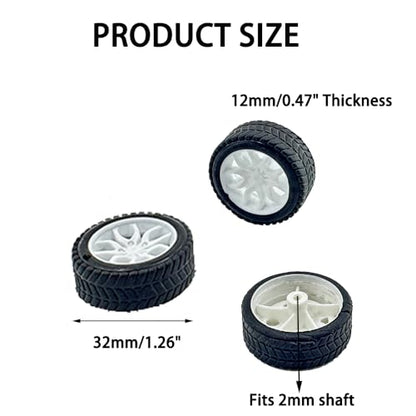 10PCS Toy Car Wheels 32mm Rubber Tire with 5PCS Shaft Round Axles for for DIY Model Toy RC Car Accessories Parts (2X32MM) - style: 2X32MM