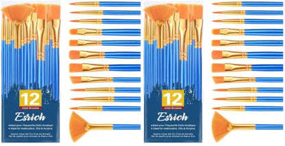 ESRICH Paint Brushes Set, 12pcs Paint Brush for Acrylic Painting (Pack of 2) - size: 12p (Pack of 2)