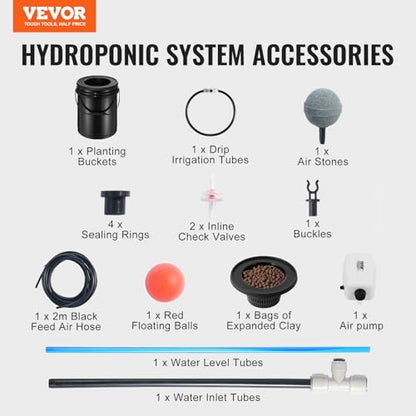 VEVOR DWC Hydroponics Grow System, Hydroponic Growing System with Top Drip Kit, 5-Gallon Deep Water Culture with Air Pump, Air Stone and Water Level Device for Leafy Vegetables(1 Bucket+Top Drip Kit) - style: 1 Bucket+Top Drip Kit