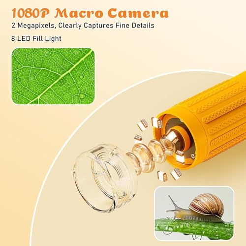 1000X Digital Microscope for Kids with 2" HD Screen, Handheld Camera for Bugs Plants Nature, Kids Microscope Handheld Pocket Microscope STEM Educational Toy Gift for Boys Girls Ages 4-12 (Yellow) - color: Vivid yellow