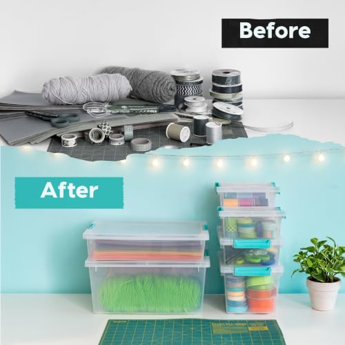 IRIS USA Storage Bins with Lids |Made in USA| 1 Qt - (6-Pack) - Clear - color: Clear/Seafoam Blue, size: 1 Qt. - 6 Pack