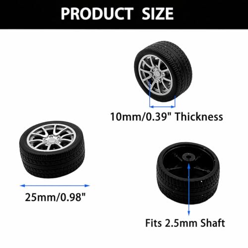 10PCS Toy Car Wheels 25mm Rubber Tire Wheels with Metal Shaft for RC Car Truck DIY Model Toy Wheel Replacement Accessories (2.5x25mm) - style: 2.5x25mm