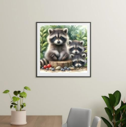 5D Animals Diamond Painting Kits for Adults,Raccoon Family Diamond Art Kits - color: KM155-1