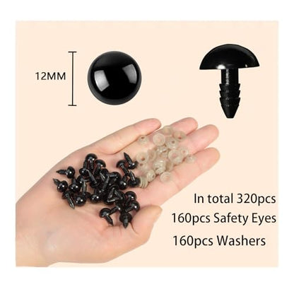 320pcs Include 160pcs 12mm Plastic Safety Eyes with 160pcs Washers - size: 12mm