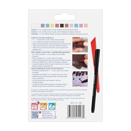 STAEDTLER FIMO Soft Polymer Clay Set: Foodie Fun, 12 Half Blocks, Sculpting Tool and Marker - Oven Bake Modeling Clay, Arts and Crafts for Beginners - style: Foodie Fun