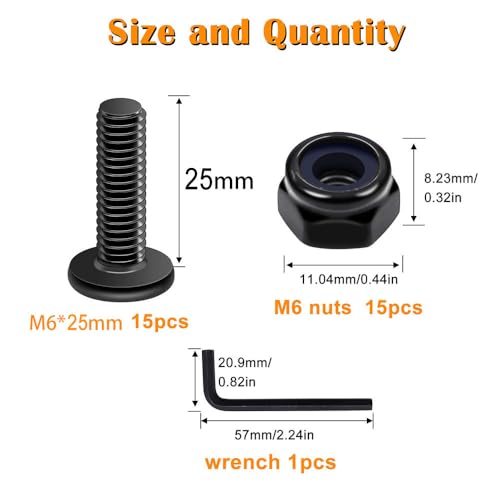 weideer 30pcs M6 x 25mm Nuts and Bolts Kit, Stainless Steel 18-8 (304) Flat Head Hex Socket Cap Furniture Bolts,Nylon Insert Hex Lock Nuts with Hex Spanner - size: M6x25mm, style: Flat Head Hex