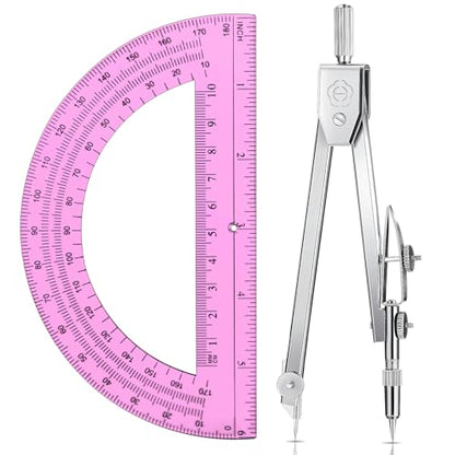 EBOOT Drawing Compass and 6 in Protractor Geometry Set, Pink - color: Pink