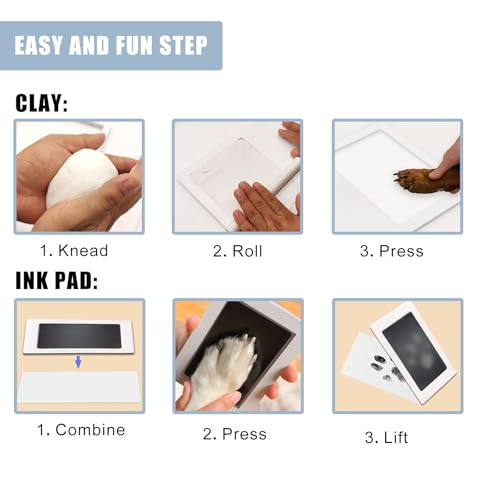 Paw Print Impression Kit for Dogs and Cats, 2 Clay, Large Ink Pad, Pet Memorial Keepsake, DIY Memorial Gift for Pet Owners, Black