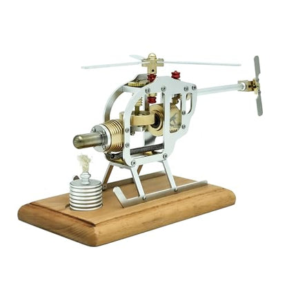 NIKOLATOY Stirling Engine Helicopter Model Kit, Heat Powered Flying Rotor Engine with Alcohol Burner, Mechanical Engineering Desk Toy, Physics Experiment Display Model