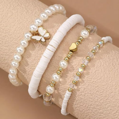 Pearl Bracelet Making Kit Clay Letter Beads for Bracelets for Adult - color: 04-White & Gold