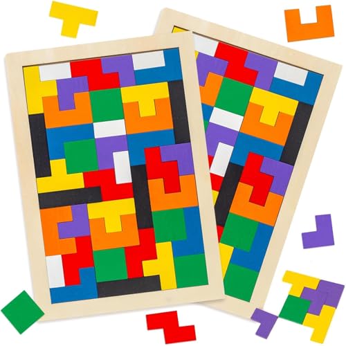 3 Otters Wooden Tangram Puzzle, 2-Pack Russian Blocks Brain Teaser - size: Medium
