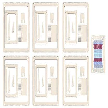 NBEADS 6 Sets Wood Weaving Loom Kit, Bookmark Weaving Loom with Weaving Comb and Weaving Crochet Needle Knitting Loom Tools for Adult Beginners Weaving and Weaving Lovers