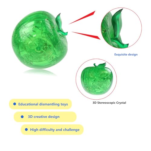 3D Crystal Apple-Shaped Puzzle, Crystal Puzzle Brainteasers for Puzzlers Ages 16 and Up, 45PCS(Green) - color: Green