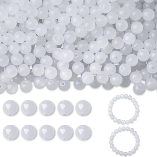 500Pcs White Round Glass Beads 8mm for Necklaces - color: White, size: 8mm 500pcs