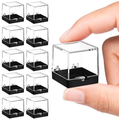 KESYOO 60 Pcs Clear Mineral Specimen Display Boxes, 1.4" Small Square Plastic Rock Sample Storage Cases with Black Base for Crystals and Gemstones